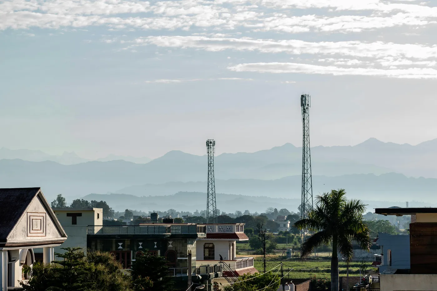 Telecommunications towers in a rural city setting